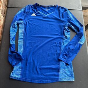 Adidas Volleyball Shirt Womens Large Blue Long Sleeve Sports Athletic V-Neck